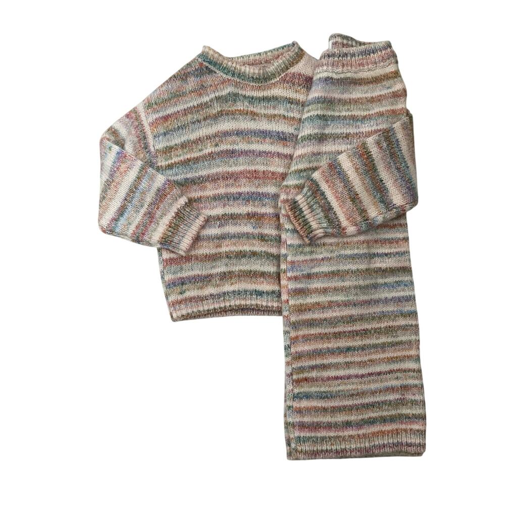 Cotton On Matching Knit Sweater Set Crewneck Wide Leg Pants 7/8